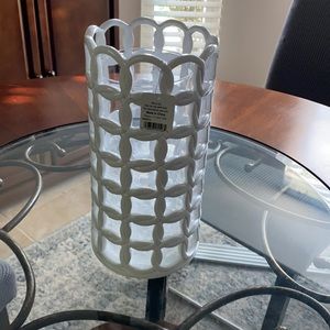 Brand new white Raz Imports hurricane candle holder